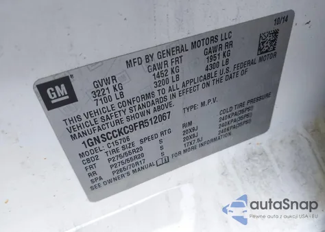 2015 Chevrolet Tahoe Ltz from USA, damaged, VIN 1GNSCCKC9FR512067